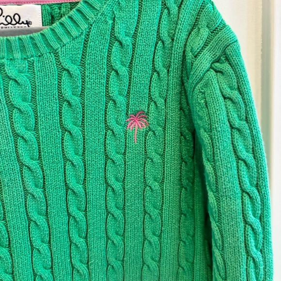 Lily Pulitzer Cable-Knit Crewneck Kelly Green Sweater Pink Logo Women's Size XS - Picture 3 of 9